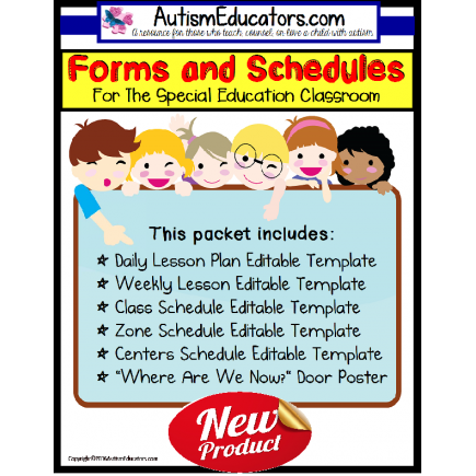 NO FRILLS EDITABLE Forms with Lesson Plans and Schedule Templates for Special Education and AUTISM